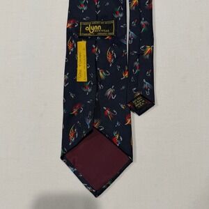 Alynn Neckwear "Gone Fishing" Silk Tie Fly Fishing Lures Navy Blue Made in USA